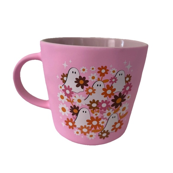 Halloween Ghosts Floral Pink Soft Touch Coffee Tea Cup Mug - Picture 1 of 6